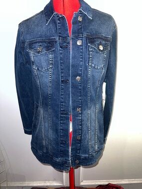 NWT LulaRoe Denim long-cut Jacket - Dark Blue Floral Embroidered sz small